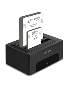DELOCK docking station για 2.5" ή 3.5" SATA HDD/SSD 64187, 2 θέσεων, 5Gbps, clone/erase function, μαύρο