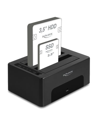 DELOCK docking station για 2.5" ή 3.5" SATA HDD/SSD 64187, 2 θέσεων, 5Gbps, clone/erase function, μαύρο