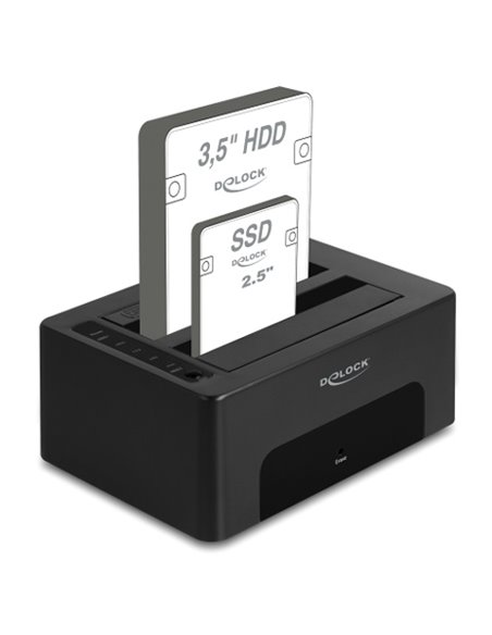 DELOCK docking station για 2.5" ή 3.5" SATA HDD/SSD 64187, 2 θέσεων, 5Gbps, clone/erase function, μαύρο