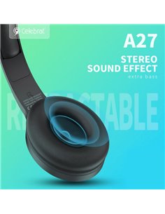 CELEBRAT headphones A27, wireless & wired, Bluetooth 5.3, Φ40mm, μαύρα