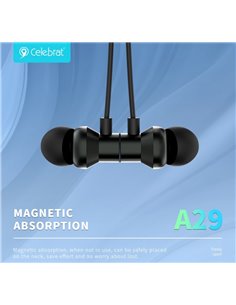 CELEBRAT earphones A29 με μαγνήτη, Bluetooth, 10mm, 80mAh, μαύρα