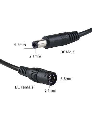 POWERTECH καλώδιο επέκτασης DC CAB-P030, 5.5 x 2.1mm, 10m, μαύρο