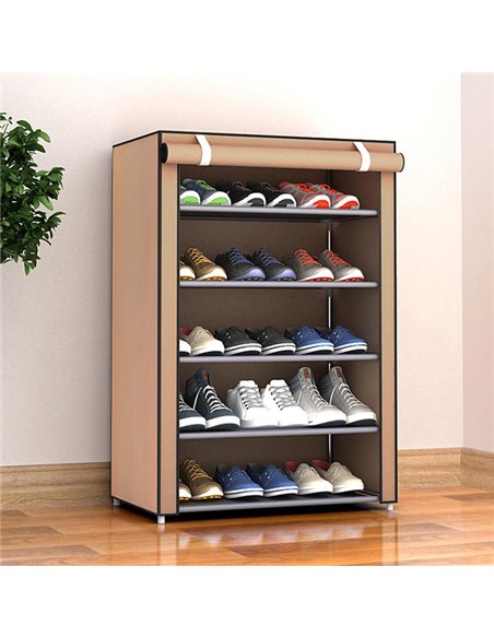 Υφασμάτινη παπουτσοθήκη HUH-0124 με 5 ράφια, 60x30x90cm, καφέ