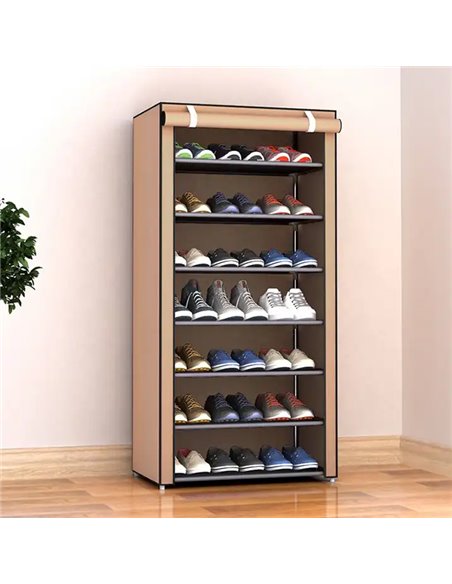 Υφασμάτινη παπουτσοθήκη HUH-0125 με 7 ράφια, 57x28x126cm, καφέ