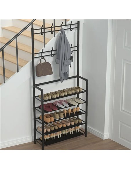 Παπουτσοθήκη HUH-0126 με 5 ράφια & κρεμάστρα, 80x25x171cm, μαύρη