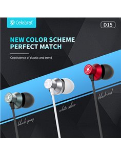 CELEBRAT earphones με μικρόφωνο D15, USB-C σύνδεση, Φ10mm, 1.2m, μαύρα