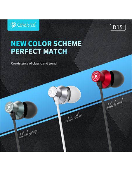 CELEBRAT earphones με μικρόφωνο D15, USB-C σύνδεση, Φ10mm, 1.2m, μαύρα