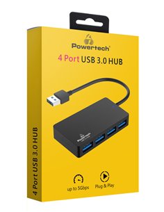 POWERTECH USB hub PT-1145, 4x θυρών, 5Gbps, USB σύνδεση, μαύρο