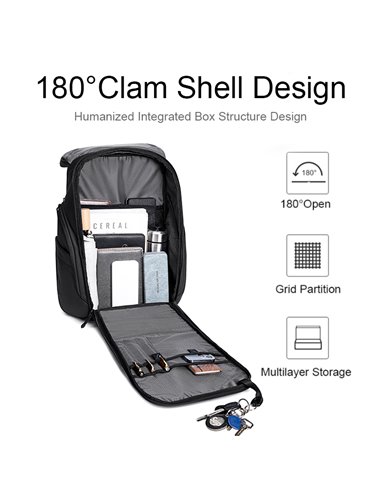 ARCTIC HUNTER τσάντα πλάτης B00558 με θήκη laptop 15.6", 24L, USB, μαύρη