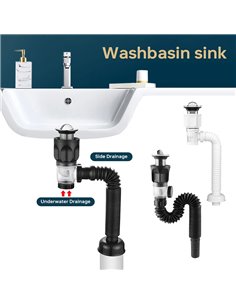 Εύκαμπτο σιφώνι νιπτήρα HUH-0139, μπάνιου/κουζίνας, Φ32mm, λευκό