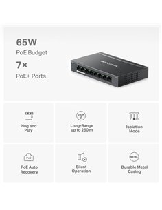 MERCUSYS Desktop Switch MS108GP, 8x 10/100/1000 Mbps, PoE+, Ver. 1.0