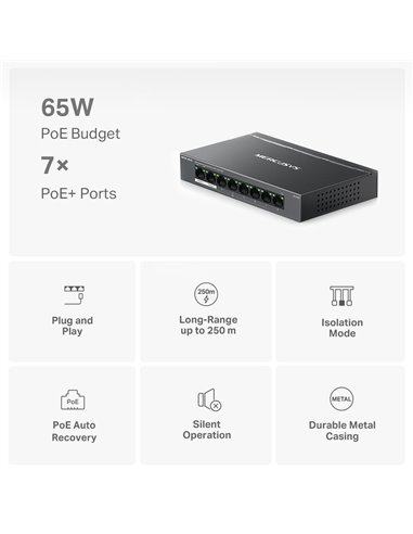 MERCUSYS Desktop Switch MS108GP, 8x 10/100/1000 Mbps, PoE+, Ver. 1.0
