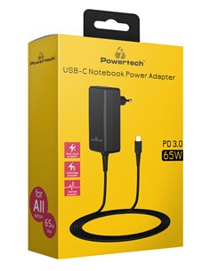 POWERTECH φορτιστής laptop PT-1156, USB-C PD, universal, 65W, μαύρος