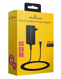 POWERTECH φορτιστής laptop PT-1157, USB-C PD, universal, 90W, μαύρος