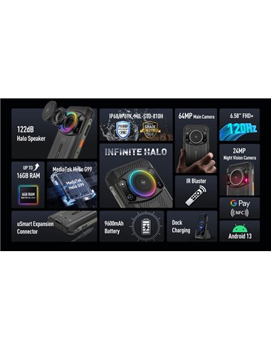 ULEFONE smartphone Armor 21 με ηχείο 3.5W, 6.58", 8/256GB, 9600mAh, IP68/IP69K, μαύρο