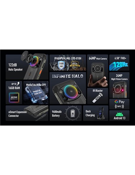 ULEFONE smartphone Armor 21 με ηχείο 3.5W, 6.58", 8/256GB, 9600mAh, IP68/IP69K, μαύρο