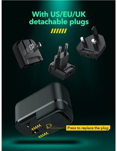 LDNIO φορτιστής τοίχου Q367 με καλώδιο USB-C, 3x USB-C, 65W, GaN, μαύρος