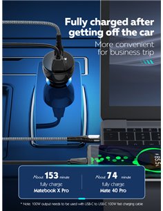 LDNIO φορτιστής αυτοκινήτου C101 με καλώδιο, USB/USB-C, 100W PD, μαύρος