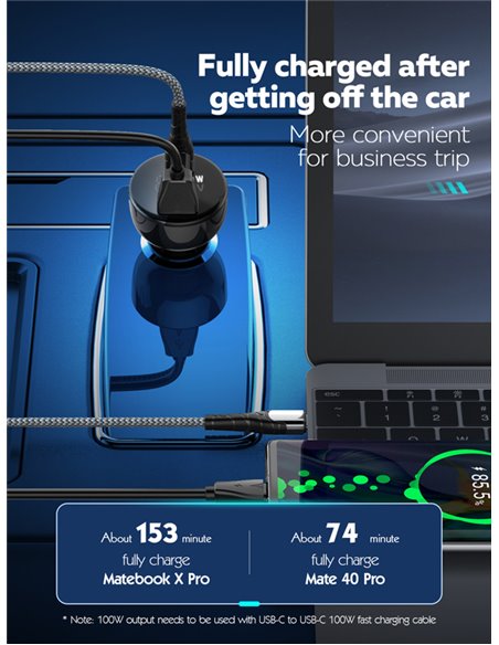 LDNIO φορτιστής αυτοκινήτου C101 με καλώδιο, USB/USB-C, 100W PD, μαύρος