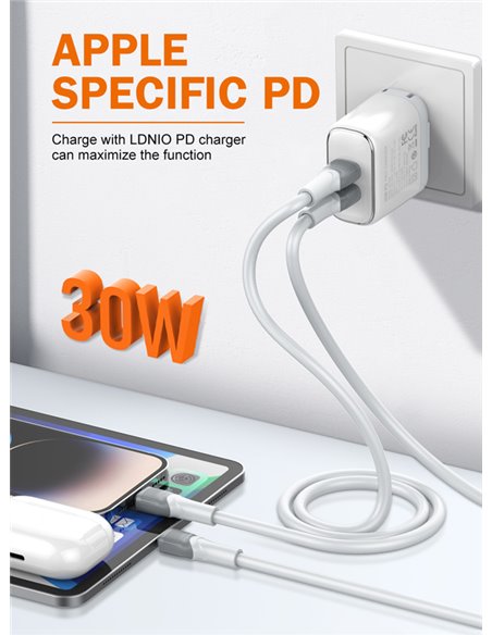LDNIO καλώδιο Lightning σε USB-C LC601I, 30W PD, 1m, γκρι