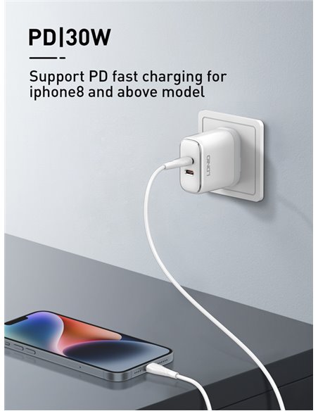 LDNIO καλώδιο Lightning σε USB-C LC611I, 30W PD, 1m, λευκό