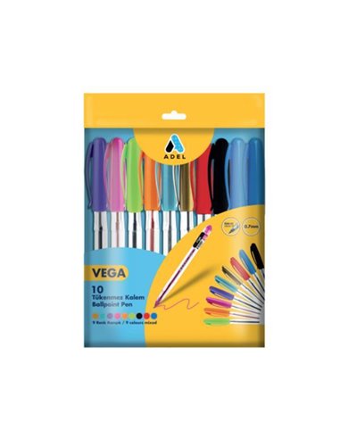 Adel σετ 10 στυλό χρωματιστά Vega