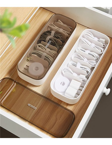 ECOCO κουτί οργάνωσης καλωδίων E2206 με ταινία τύπου velcro, λευκό