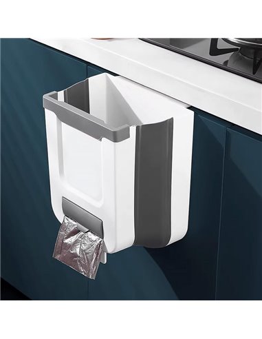 Πτυσσόμενος κάδος απορριμμάτων CLN-0054 με θήκη για σακούλες, 10L, γκρι