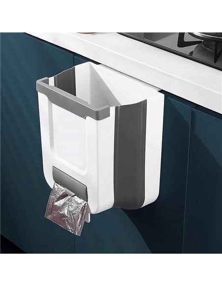 Πτυσσόμενος κάδος απορριμμάτων CLN-0054 με θήκη για σακούλες, 10L, γκρι