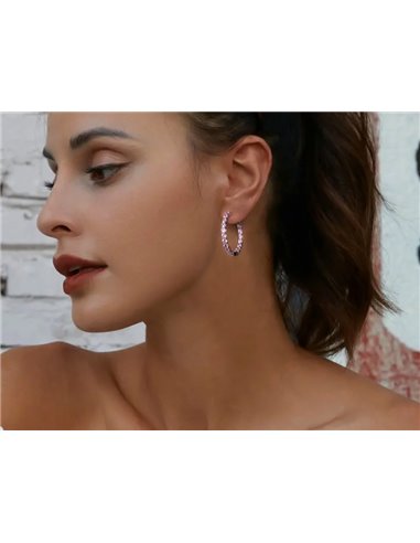 BAMOER σκουλαρίκια κρίκος YIE138-PK με κυβική ζιρκόνια, ασήμι 925, ασημί