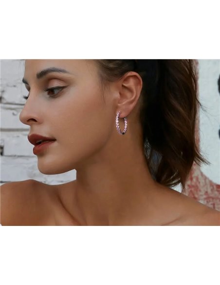 BAMOER σκουλαρίκια κρίκος YIE138-PK με κυβική ζιρκόνια, ασήμι 925, ασημί