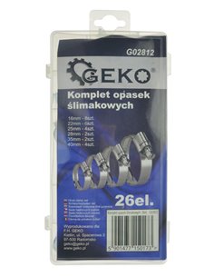 GEKO σετ μεταλλικοί σφιγκτήρες λάστιχων G02812, διάφορα μεγέθη, 26τμχ