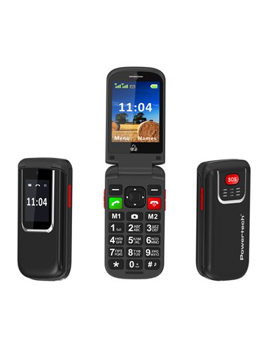 POWERTECH κινητό τηλέφωνο Sentry 4G Flip, 2.8/1.77", dual SIM, πλήκτρο SOS, μαύρο