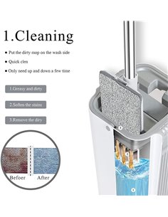 Σετ κουβάς & παρκετέζα με μικροΐνες CLN-0055, 21x21x38cm, λευκό