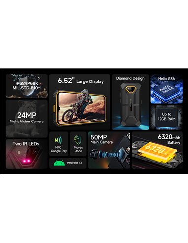 ULEFONE smartphone Armor X13, 6.52", 6/64GB, 6320mAh, IP68/IP69K, μαύρο