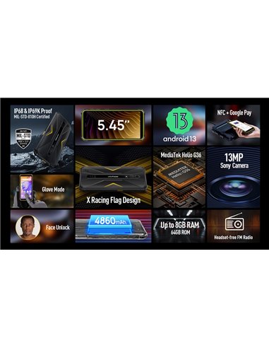 ULEFONE smartphone Armor X12 Pro, 5.45", 4/64GB, 4860mAh, IP68/IP69K, μαύρο