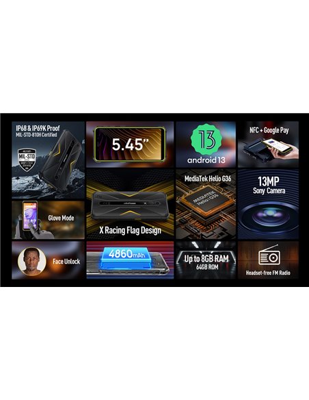 ULEFONE smartphone Armor X12 Pro, 5.45", 4/64GB, 4860mAh, IP68/IP69K, μαύρο