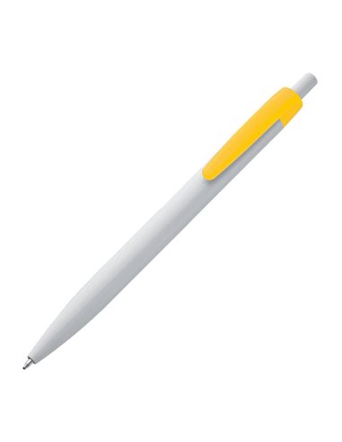 Στυλό πλαστικό λευκό με μπίλια κίτρινο κλιπ Υ14,3xØ1εκ. Δυνατότητα εκτύπωσης