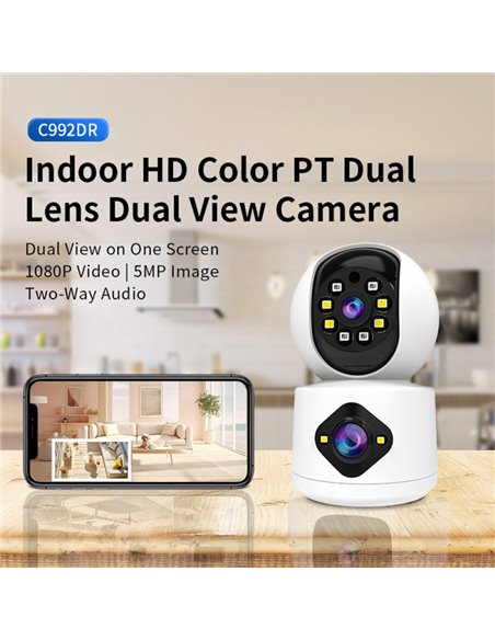 VSTARCAM smart κάμερα C992DR, 3MP, dual lens, Wi-Fi, PTZ, SD