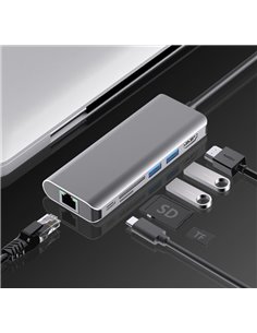 POWERTECH docking station PTH-112, 7 θυρών, USB-C σύνδεση, 100W PD, γκρι