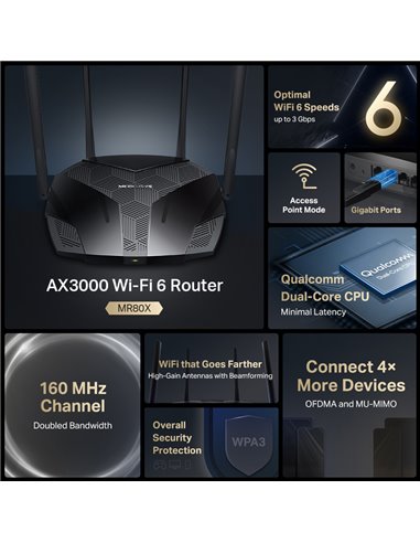 MERCUSYS router MR80X, Wi-Fi 6, 3Gbps AX3000, Dual Band
