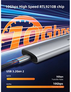 CABLETIME θήκη για M.2 NVMe/SATA SSD CT-SSD03-AG tool free, 10Gbps, γκρι