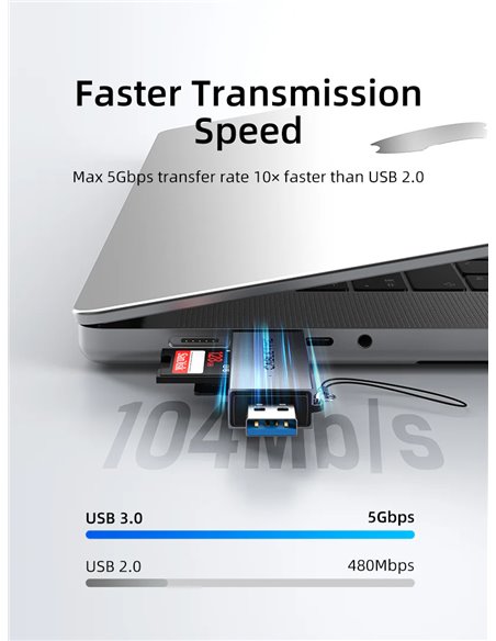 CABLETIME card reader CT-ACSD3-AG, SD/micro SD, USB/USB-C, 5Gbps, γκρι