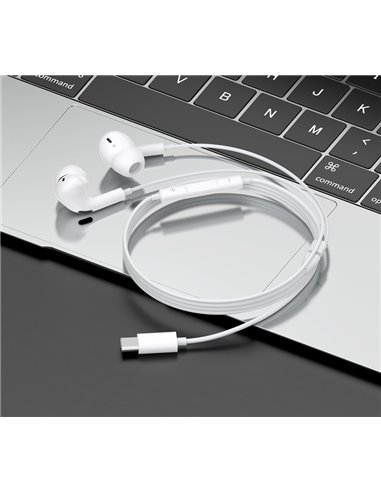 CELEBRAT earphones με μικρόφωνο E300, USB-C σύνδεση, Φ10mm, 1.2m, λευκά