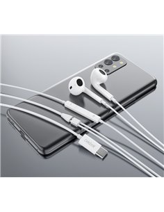 CELEBRAT earphones με μικρόφωνο E400, USB-C σύνδεση, Φ14mm, 1.2m, λευκά