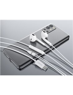 CELEBRAT earphones με μικρόφωνο E500, USB-C σύνδεση, Φ14mm, 1.2m, λευκά