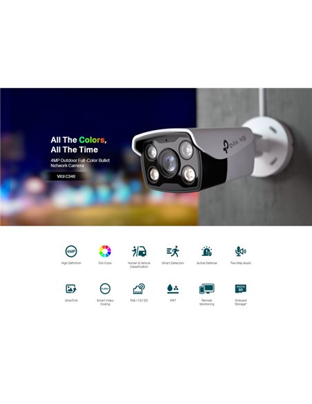 TP-LINK IP κάμερα VIGI C340, 4mm, 4MP, PoE, SD, IP67, Ver. 2.0