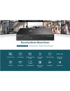 TP-LINK NVR καταγραφικό VIGI NVR1008H-8MP, 8MP, 8 κανάλια PoE, Ver. 1.0