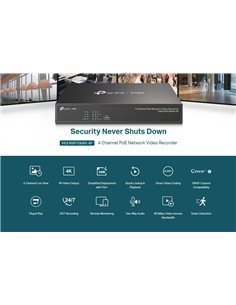 TP-LINK NVR καταγραφικό VIGI NVR1004H-4P, 8MP, 4 κανάλια PoE, Ver. 1.0