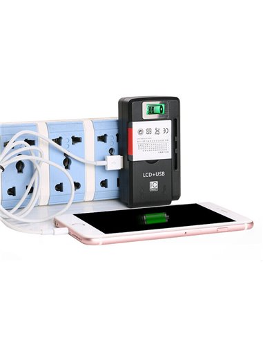 POWERTECH φορτιστής μπαταρίας κινητών QC64 με οθόνη, USB, μαύρος